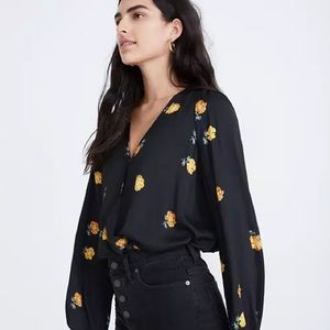 Madewell Bubble-Sleeve Wrap Top Floating Florets